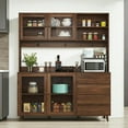 thumbnail image 2 of GZXS 74.8" Tall Large Kitchen Hutch Cabinet with 4 Glass Doors, 4 Drawers, Spacious Microwave Stand, and 3 Hooks, Freestanding Wooden Pantry Cupboard for Kitchen, Dining, or Living Room (Walnut), 2 of 8
