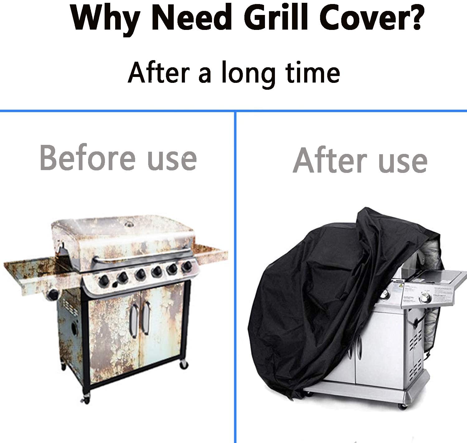 BBQ Grill Cover, 58-inch Waterproof Heavy-Duty Premium BBQ Grill Cover Gas Barbeque Grill Cover -Large((L:58" W: 24" H:46") Black - image 4 of 8