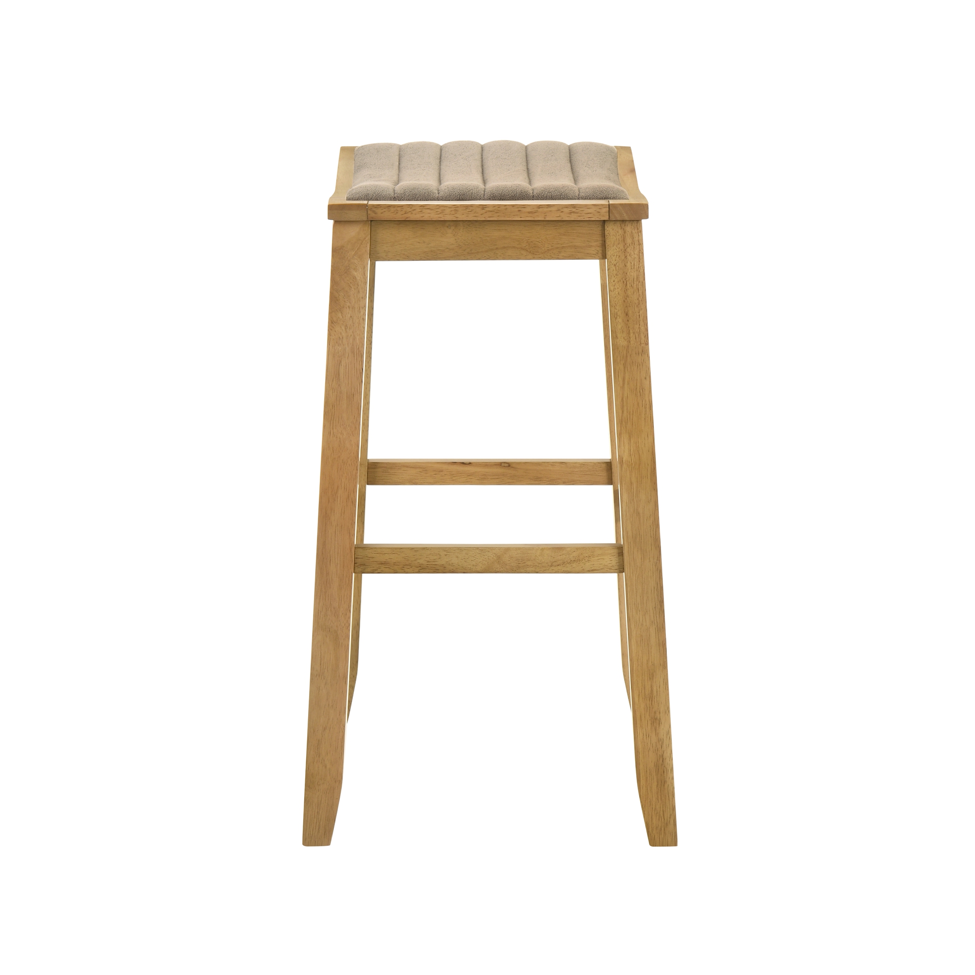Iyani Coastal Modern Wood Bar Height Kitchen Bar Stool in Amber Glow Finish with Twilight Taupe Fabric Upholstered Seat