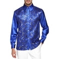 thumbnail image 3 of Shiny Metallic Sequin Shirt for Men Long Sleeve Button Down Collared Dress Shirt Disco Party Wedding Formal Suit, 3 of 9