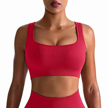 

Elbourn Sexy Ribbed Workout Outfits for Women 1 Piece Seamless Sport Bra High Waist Yoga Bra