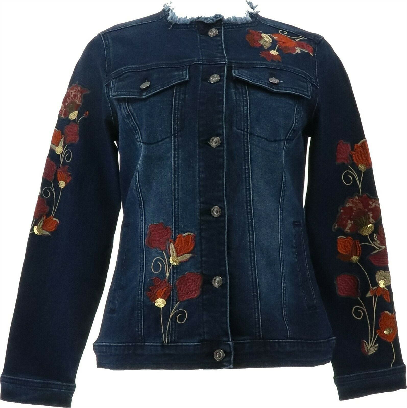 DG2 Diane Gilman Embroidered Stretch Denim Jacket Indigo XS NEW 716-085 ...