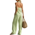 thumbnail image 6 of 2 Piece Sets for Women,Two Piece Set for Women Dressy Sleeveless V Neck Halter Tops Wide Leg Striped Pants Matching Business Casual Outfits, 6 of 6