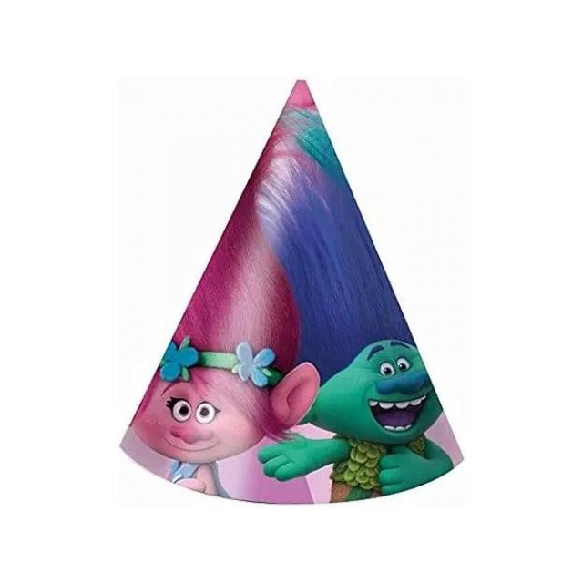 Trolls - Sombreros de Fiesta Diseño Personajes de Papeles - Packs de 6 (Rosa, Morado)