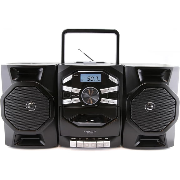 Portable CD Player Boombox with Cassette Player, Tape Recorder, AM/FM Radio, MP3 AUX Input, Detachable Speakers, AC/DC & Battery Operated – Stereo System for Home, Travel, Indoor & Outdoor Use