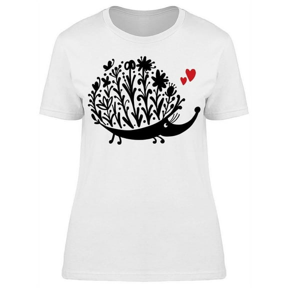 Floral Hedgehog Sketch T-Shirt Women -Image by Shutterstock, Female XX-Large
