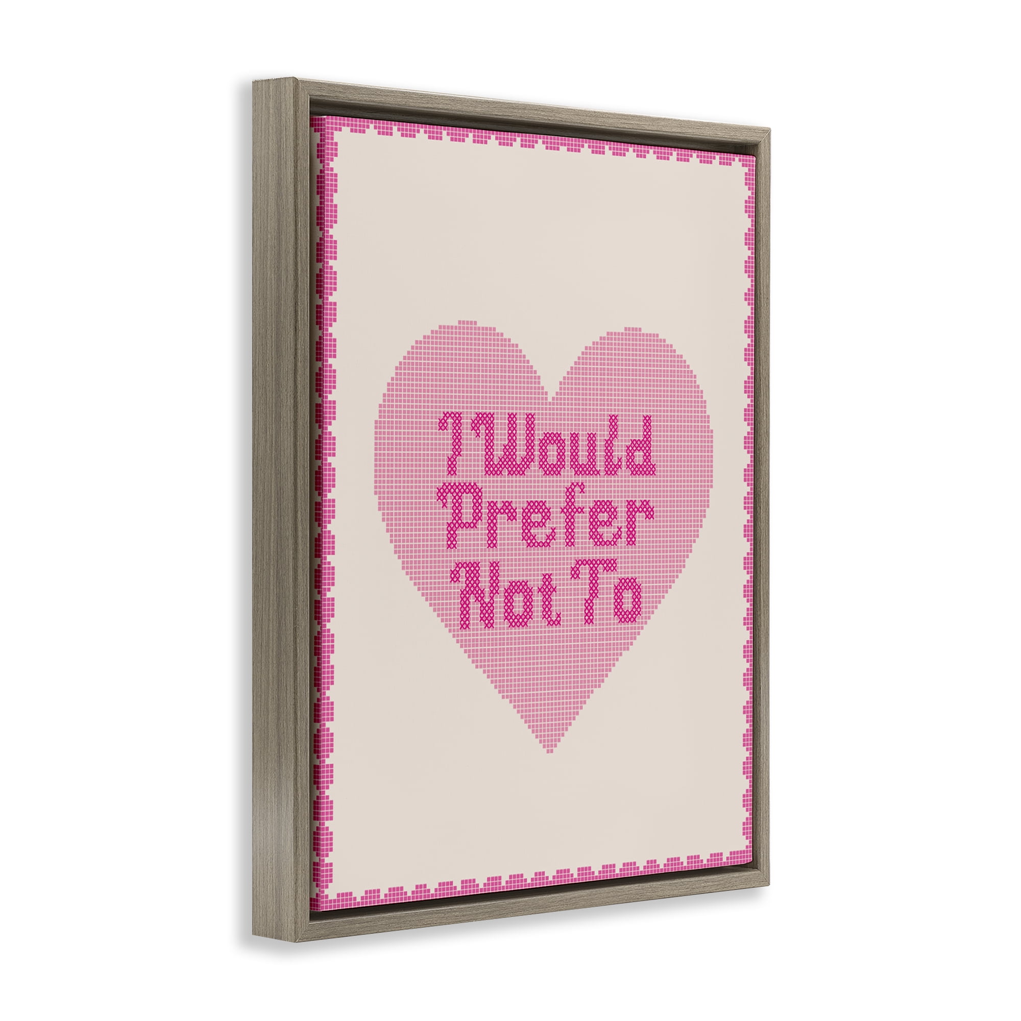 Stupell Industries I Would Prefer Not To Pink Heart Brown Framed Floater Canvas Wall Art, design by Lil' Rue