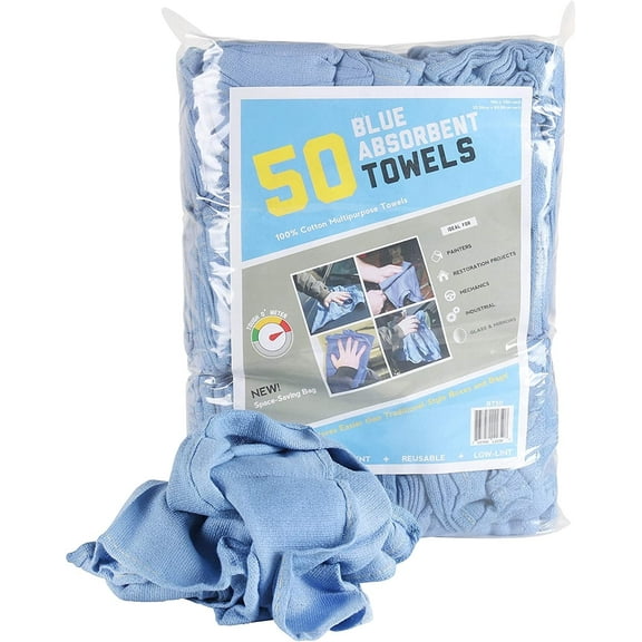 Arkwright Home Huck Weave Reusable Cotton Cleaning Cloths, Blue, Pack of 50