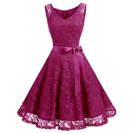 Metal Lace Dress - Market In The Box Women Floral Lace V Neck Sleeveless Bridemaid Party Dress