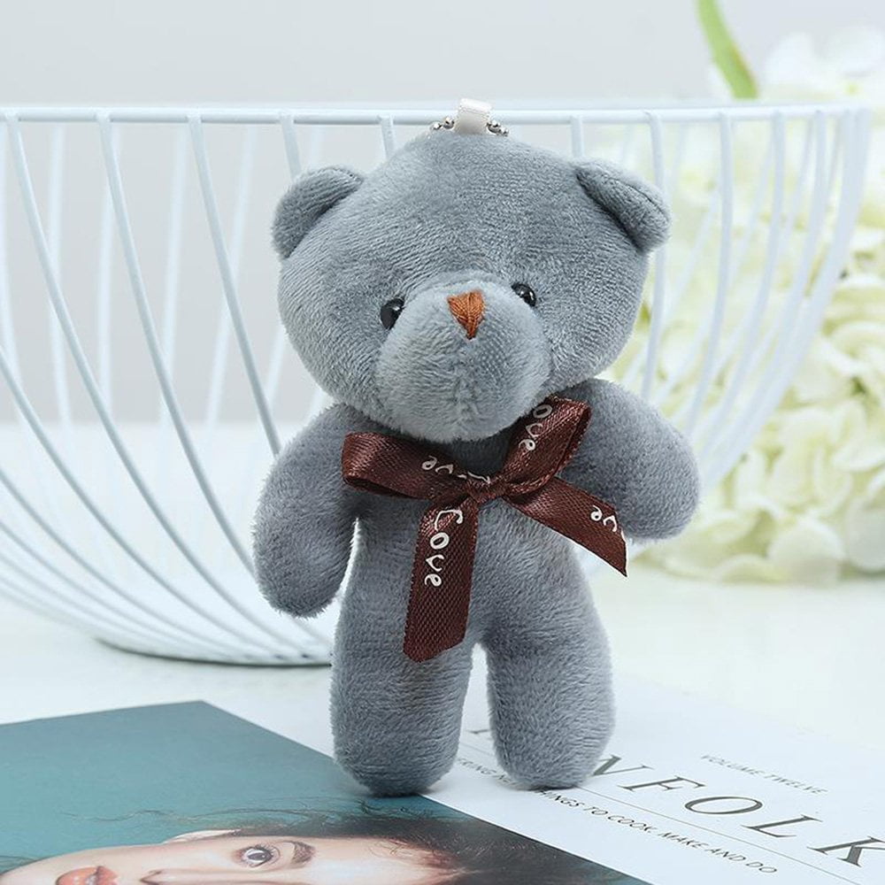 Cute Teddy Bear Plush Toy Doll Keychain Ribbon Bow Tie Siamese Bear Backpack q 