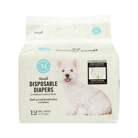 Martha Stewart Small Dog Diapers, Small 15" -19" Waist, 12 Pack