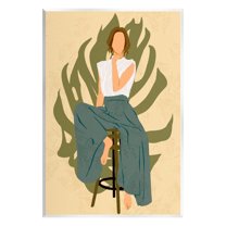 Boho Woman Sitting Plant Leaf Botanical & Floral Graphic Art Unframed Art Print Wall Art