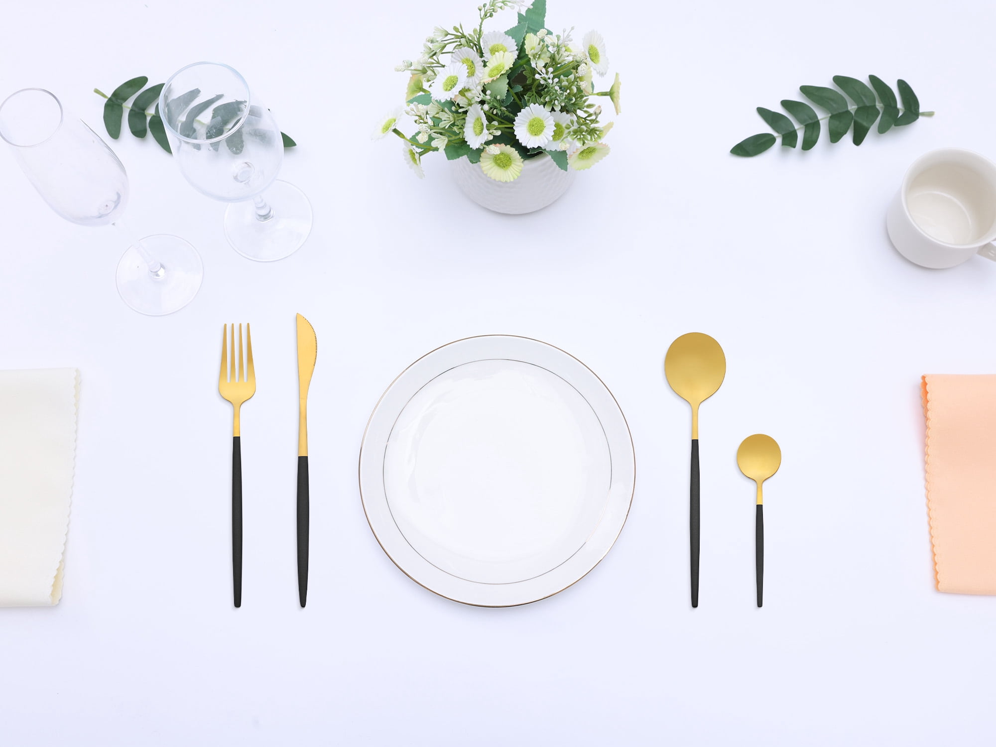 Unique Bargains 20 Pieces Stainless Steel Flatware Set for 5 Black/Gold