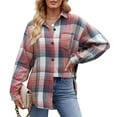 thumbnail image 4 of Qepwscx Casual Womens Long Sleeve Button Up Tops Cottons Collar Neck Shirts Going Out Tops Plaid Print T-Shirts Blouses Loose Fits Fall Sweatshirt Basic Tees for Women, 4 of 7
