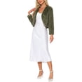thumbnail image 3 of INSPIRE CHIC Cropped Open Front Jacket for Women's Faux Fur Long Sleeve Bolero Winter Coat M Army Green, 3 of 6