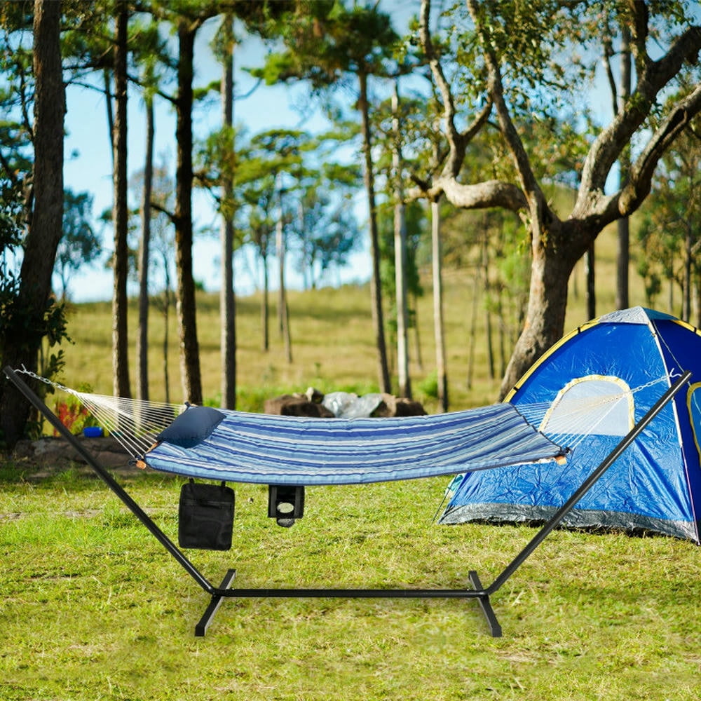 Spaco Hammock Chair Swing, Hanging Chair, Hammock Swing, Hammock Chair Stand Set Cotton Swing with Pillow Cup Holder Indoor Outdoor