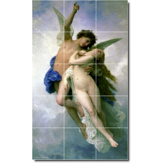 Ceramic Tile Mural-William Bouguereau Mythology Kitchen Tile Mural 12. 24" w x 40" h using (15) 8 x 8 ceramic tiles