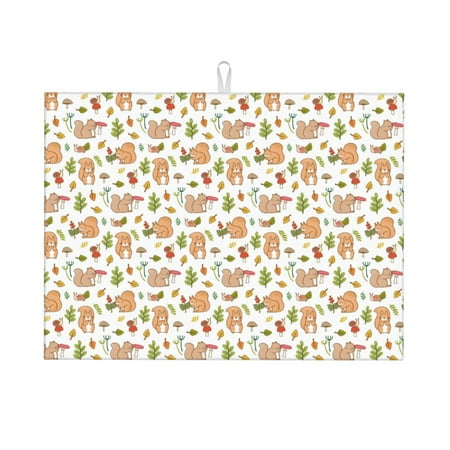 

Kdxio Squirrel And Mushroom for Dish Drying Mat 24*18 inch Absorbent Dish Drainer Kitchen Counter Large Size Dish Drying Pad for Countertops Draining Racks