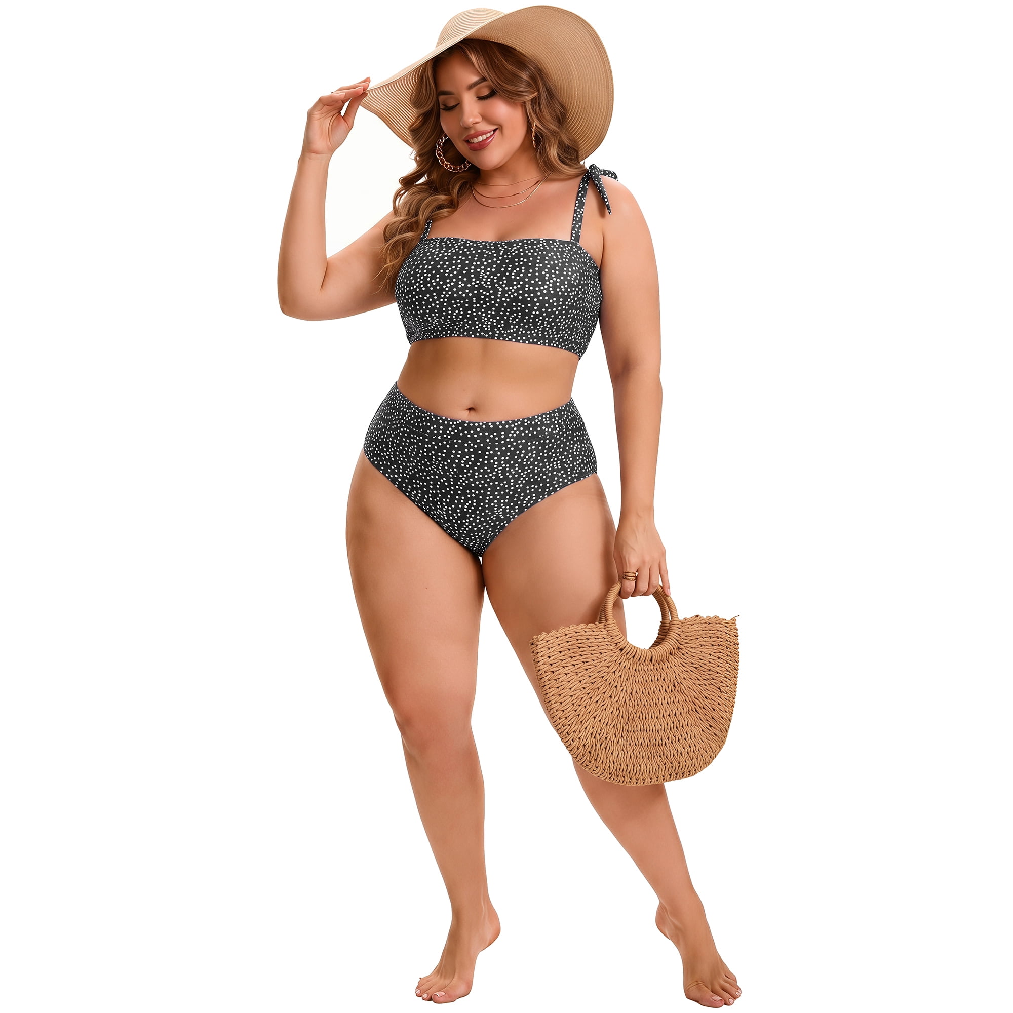 DARING DIVA Women's Plus Two Piece Bikini Tummy Control Vacation Set 4X Black