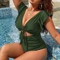 thumbnail image 5 of Gubotare Sexy Swimsuits for Women Women One Piece Swimsuits Tummy Control Bathing Suit Gold Metal Tie Knot Swim Suits Modest Swimwear (Green,XXXXL), 5 of 6