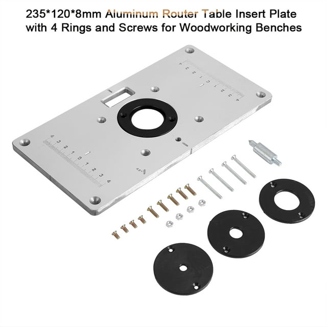 WALFRONT 235*120*8mm Aluminum Router Table Insert Plate with 4 Rings and Screws for Woodworking Benches, Woodworking Bench Plate, Router Table Plate