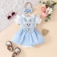 thumbnail image 2 of mgoYE Baby Girl Clothes 6Months Baby Girl Easter Clothes Ruffles-sleeve Romper Dress Headband Spring Summer Outfits(Light Blue,0-3 Months), 2 of 9