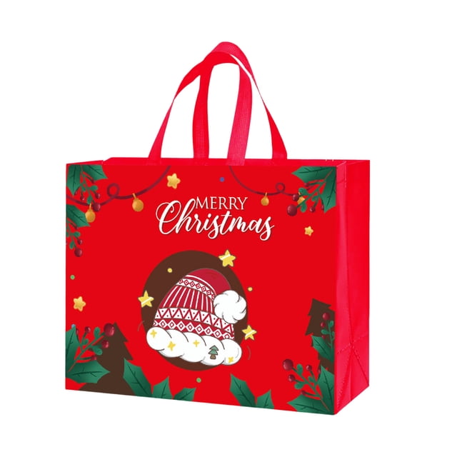 Christmas Gift Bag, Reusable Non-Woven Holiday Shopping Bag with Handle, Large Capacity Tote for Gift Wrapping, Christmas Parties, and Decorative Storage