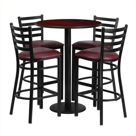 Bowery Hill 5 Piece Round Table Set in Mahogany and Black