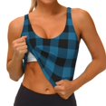 thumbnail image 4 of Vsdgher Blue Black Plaid Print Women Sleeveless Athletic Tank Top Built-in Bra Camisole Sports Vest for Yoga Running Fitness Exercise with Removable Pads, 4 of 8