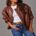 thumbnail image 4 of Women Leather Jacket  Long Sleeve Zipper Closure Bomber Jacket, 4 of 9