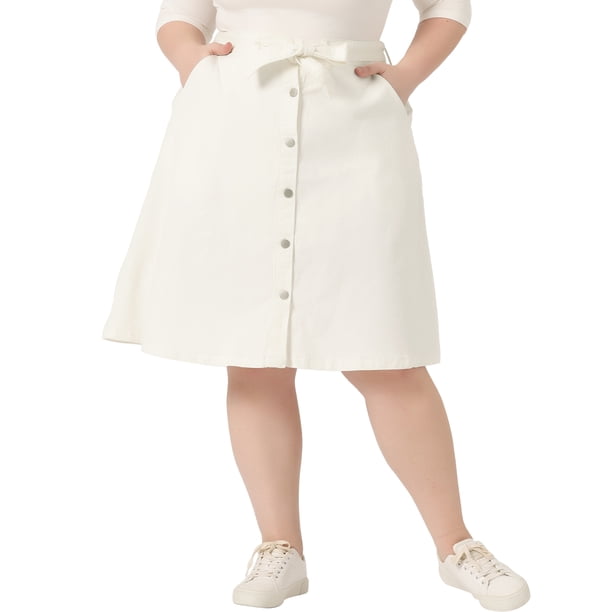 Faldas de mezclilla midi de mujer plus size Agnes Orinda con lazo en la cintura 2X blanca