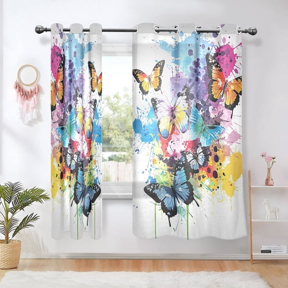 Colorful Butterflies Blackout Curtains Thermal Insulation 63 inch Grommet for Bedroom Living Room Bathroom Kitchen Windows 2 Pack