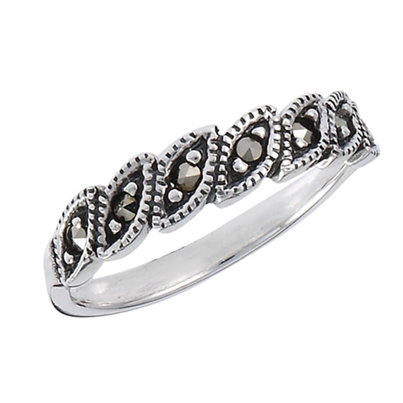 Polished Marcasite Sideways Leaf Ring .925 Sterling Silver Band Jewelry Female Male Unisex Size 6