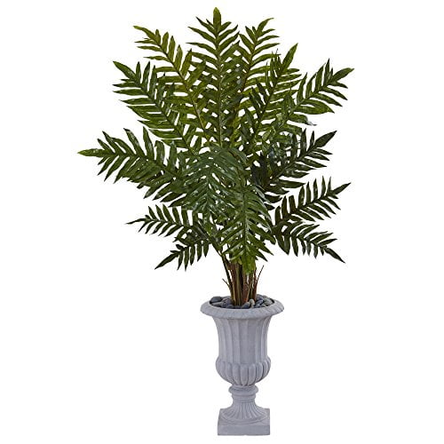 Nearly Natural 4.5‚„ Evergreen Artificial Plant in Gray Urn, Green