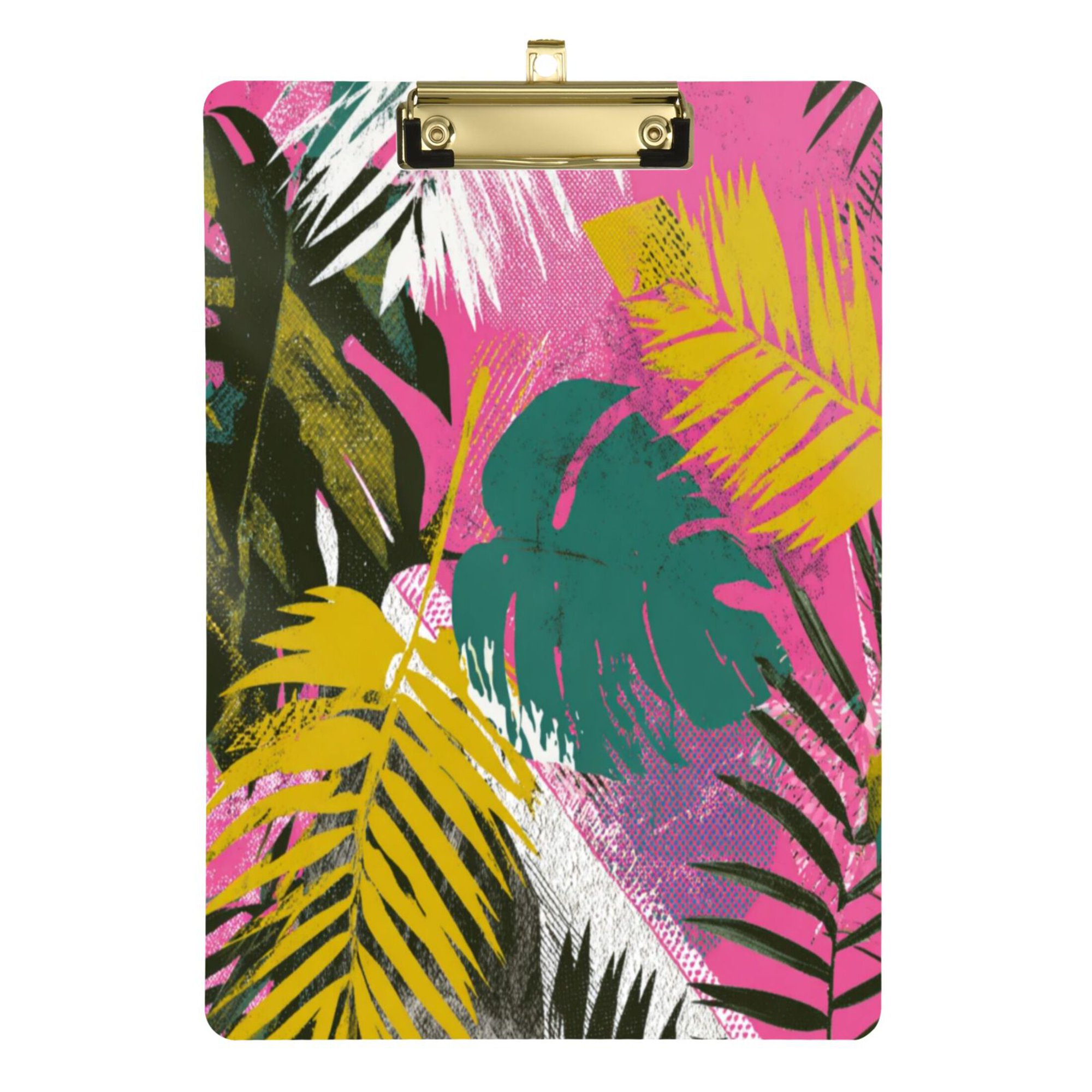 12.5 x 9 Acrylic Clipboard with Gold Clip & Retractable Hook for Office Classroom Home Colorful Tropical Leaves
