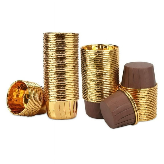 100Pcs Aluminum Foil Cupcake Cups Disposable Muffin Liners Baking Cups Aluminum Cupcake Tip Pan Gold   Brown & Gold