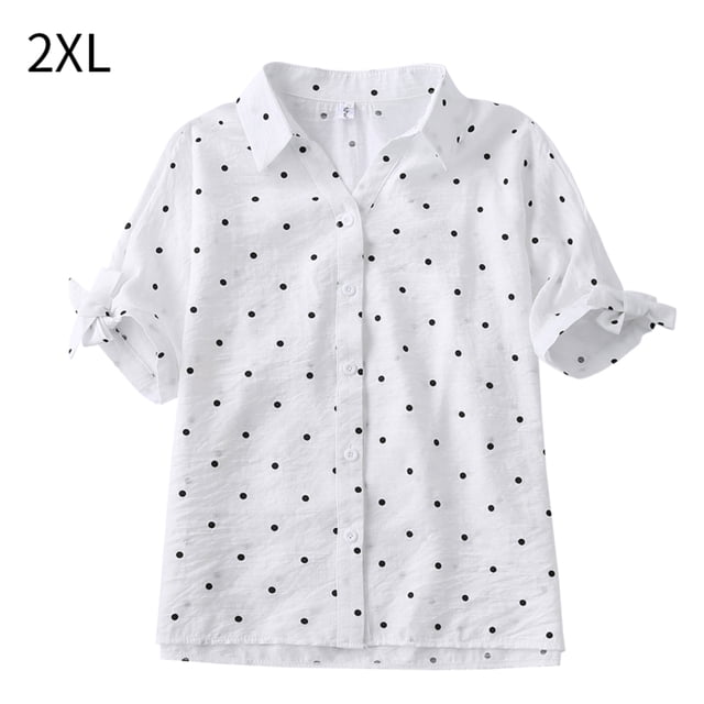 Camisa de puntos Jumpingount blusa informal de verano con Cuello en V Manga corta mujer Blanco XXL