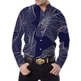thumbnail image 1 of Mens Line Printed Long Sleeve Muscle Fitness Button Down Shirt Party T Dress Up, 1 of 8