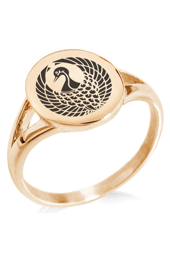 Stainless Steel Rokkaku Samurai Crest Minimalist Oval Top Polished Statement Signet Ring