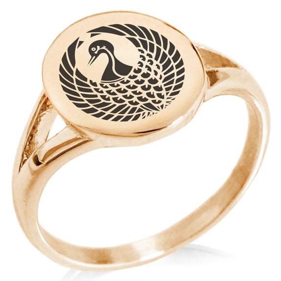 Stainless Steel Rokkaku Samurai Crest Minimalist Oval Top Polished Statement Signet Ring