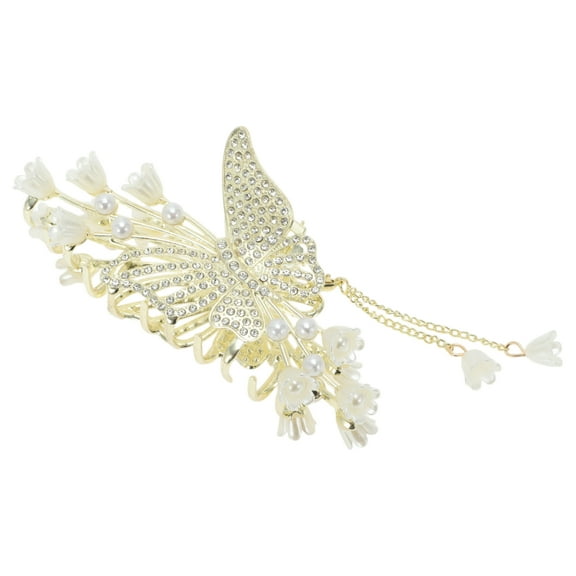 Unique Bargains 1 Pc Camellia Flower Hair Clips for Home Gold Tone White