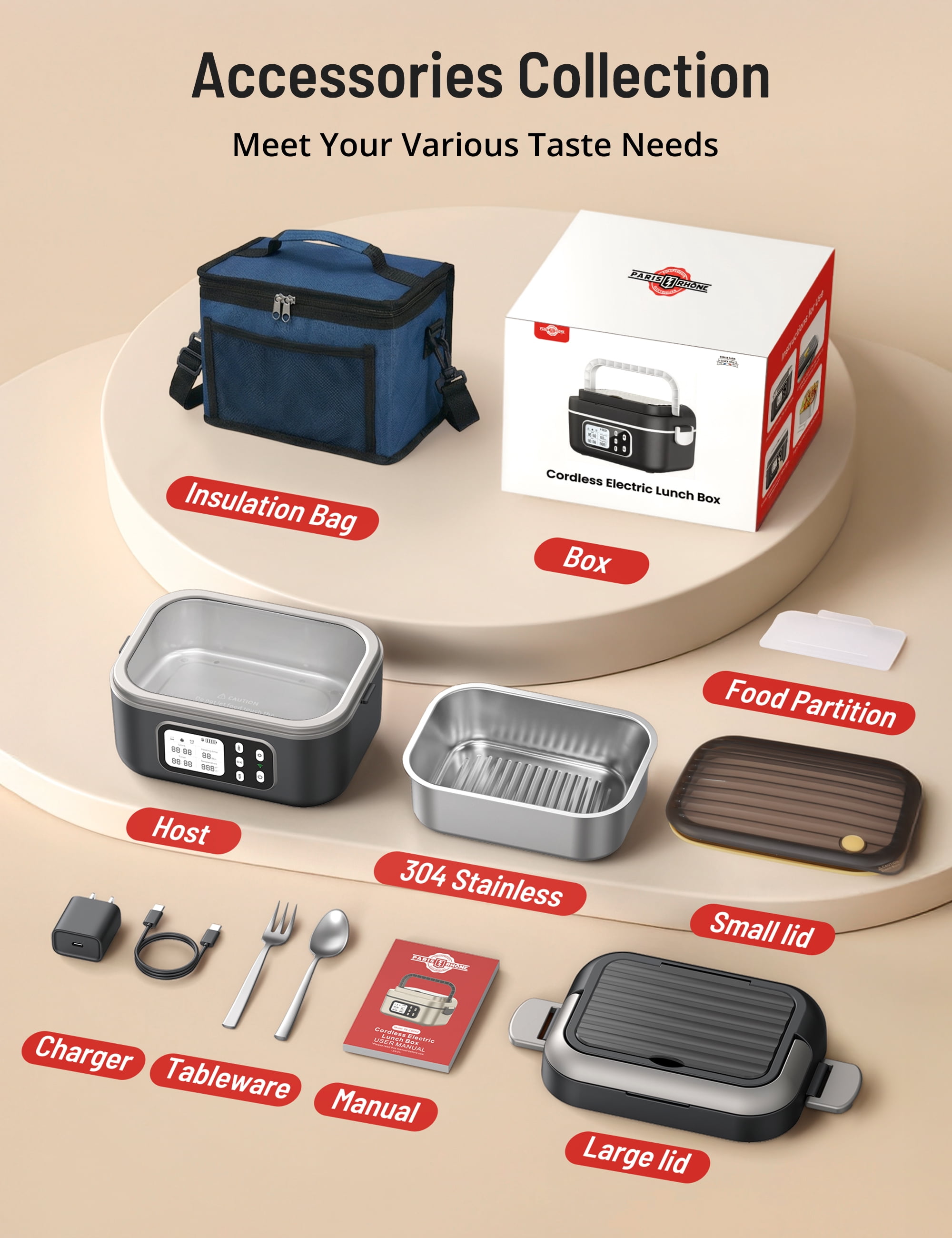 Cordless Electric Lunch Box for Adults,1.5L & 27000mAh Heated Lunch Box Battery Powered with Automatic Heating, 6 Cups Portable Food Warmer with Removable Tray Divider