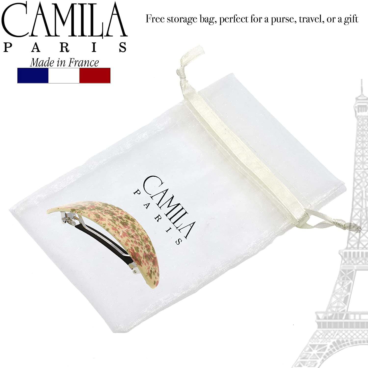 Camila Paris CP3325 French Hair Barrette Oval For Thick Curly Wavy Long Hair, Strong Hold Grip Hair Clips for Women, No Slip Rubberized Metal Clasp, Styling Girls Hair Accessories, Made in France