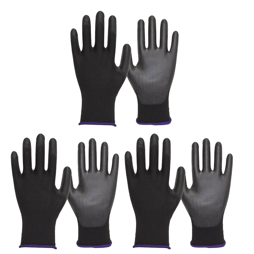 WHAMVOX 3Pairs Protective Work Gloves Black Waterproof Safety Gloves for General Tasks