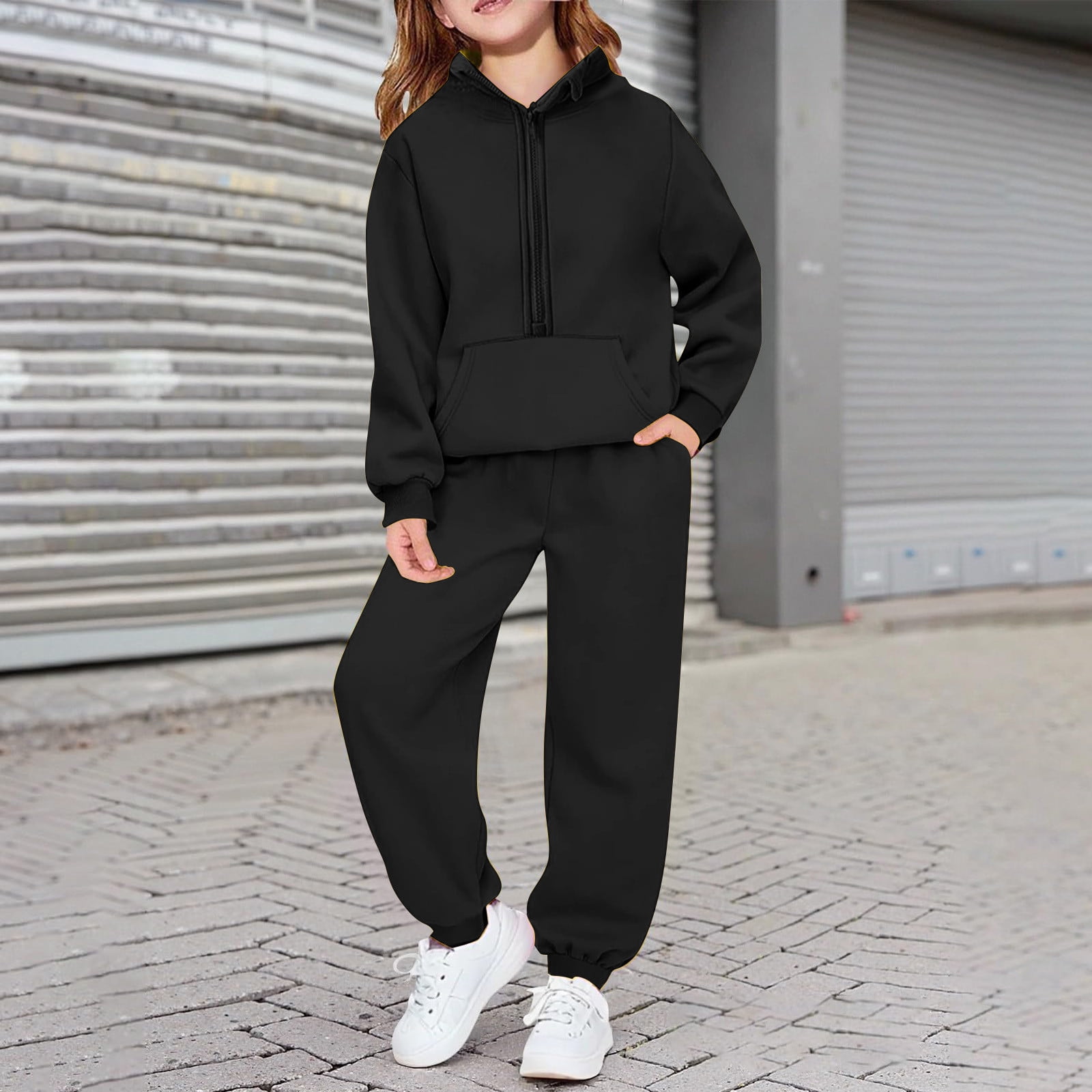Miluxas Girls 2 Piece Outfits Sweatsuit Kids Half Zip Hoodies