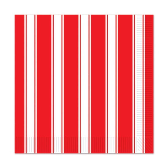 Club Pack of 192 Red and White Striped Disposable Luncheon Party Napkins 6.5"