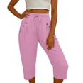 thumbnail image 5 of OVAFBAU Women's Capris Pants Lounge Pants Elastic Waist Drawstring Button Detail Pocket Casual Capris Daily Pants, 5 of 8