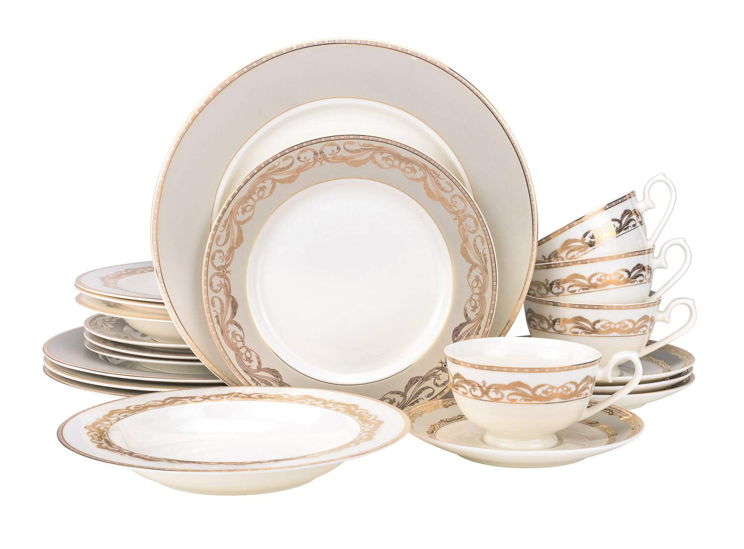 Bone China Dinnerware 20pc Set Service for 4 Dixie Gold Microwave Safe Elegant Giftware Dish Set Essential Home Everyday Living Display Decoration