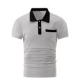 thumbnail image 4 of hoksml Mens Summer Athletic Short Sleeve Solid Color Collared Button Polos Fashion Chest Pocket Colour Blocking T Shirt Classic Golf Shirts, 4 of 9