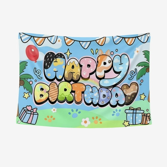 Blue Dog Birthday Backdrop, Birthday Party Decoration Background, Cute Cartoon Animal Theme Photo Banner(39.4 * 59Inch )